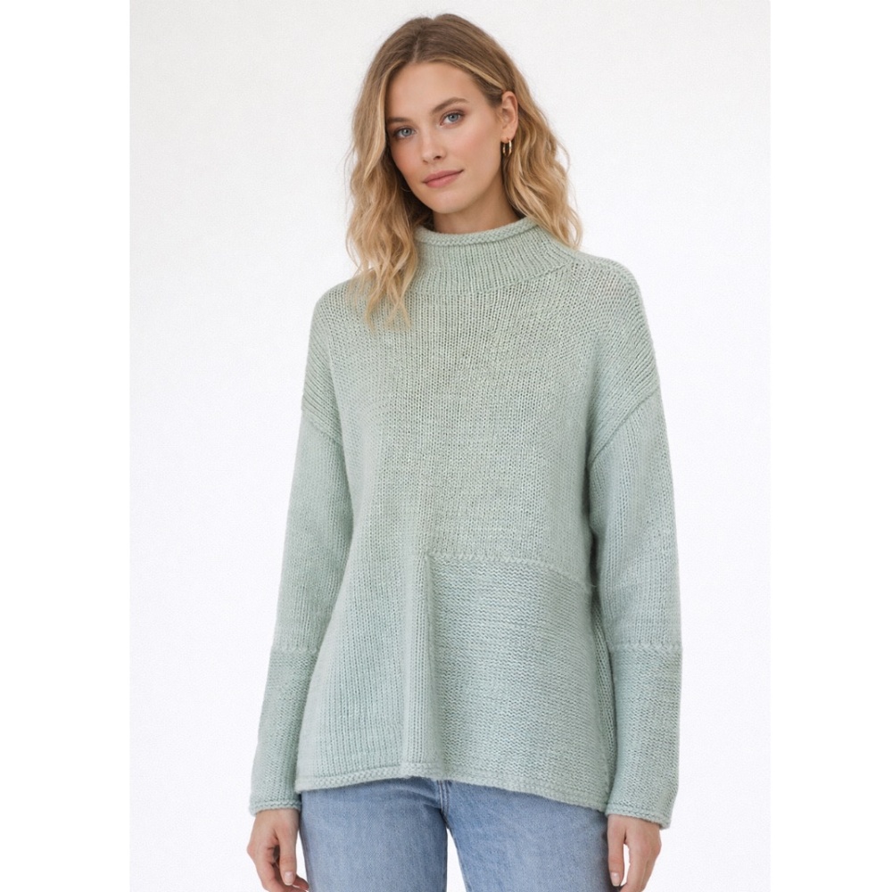 PURE 100% Cotton Hand Knit Cowl Neck Sweater Size L/XL